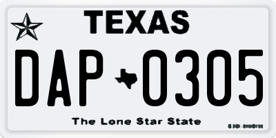 TX license plate DAP0305