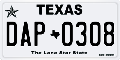 TX license plate DAP0308