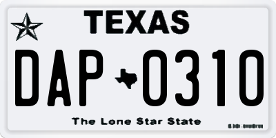 TX license plate DAP0310