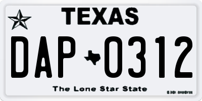 TX license plate DAP0312