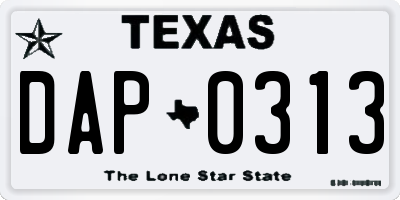 TX license plate DAP0313