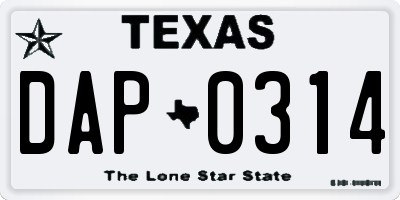 TX license plate DAP0314