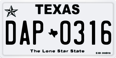 TX license plate DAP0316