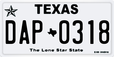 TX license plate DAP0318