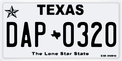 TX license plate DAP0320
