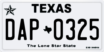 TX license plate DAP0325