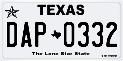 TX license plate DAP0332