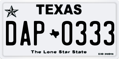 TX license plate DAP0333