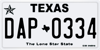 TX license plate DAP0334