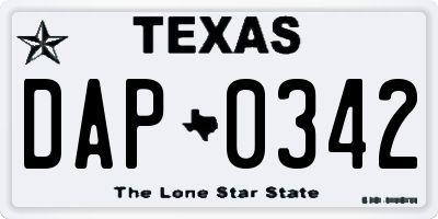 TX license plate DAP0342