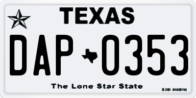 TX license plate DAP0353