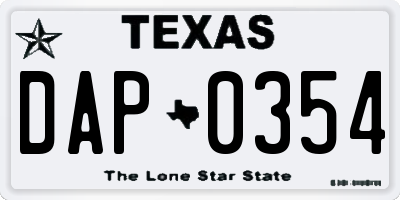 TX license plate DAP0354