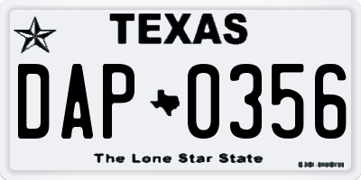 TX license plate DAP0356