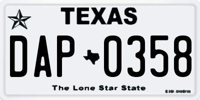 TX license plate DAP0358