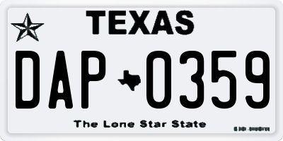 TX license plate DAP0359