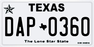 TX license plate DAP0360