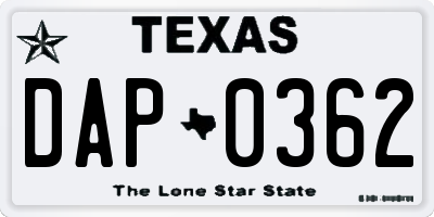 TX license plate DAP0362