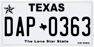 TX license plate DAP0363