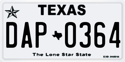 TX license plate DAP0364