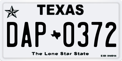 TX license plate DAP0372