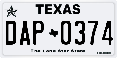 TX license plate DAP0374
