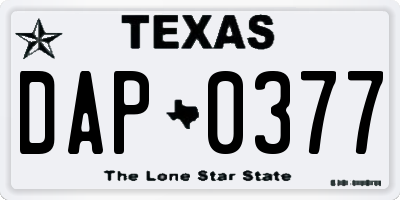 TX license plate DAP0377