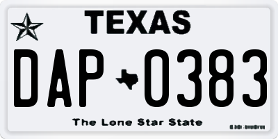 TX license plate DAP0383