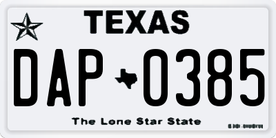 TX license plate DAP0385