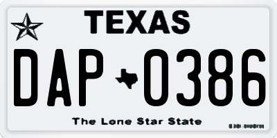 TX license plate DAP0386