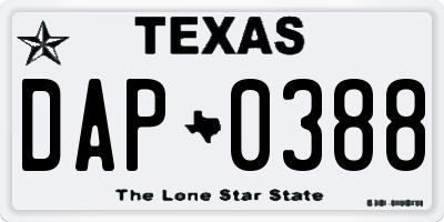 TX license plate DAP0388