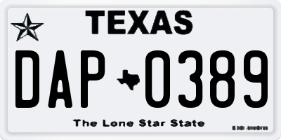 TX license plate DAP0389