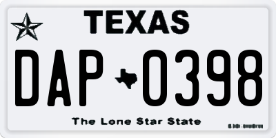 TX license plate DAP0398