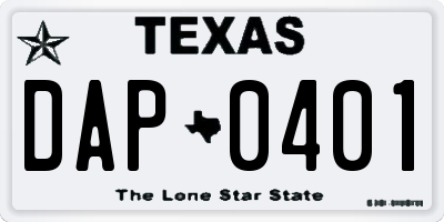TX license plate DAP0401