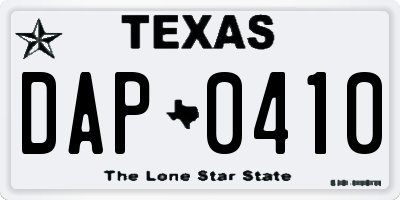 TX license plate DAP0410