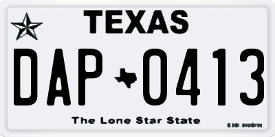 TX license plate DAP0413