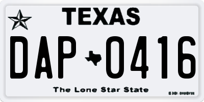 TX license plate DAP0416