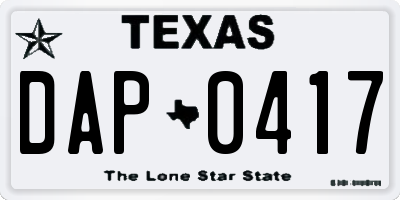 TX license plate DAP0417