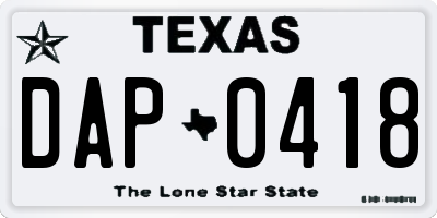 TX license plate DAP0418