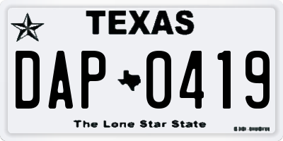 TX license plate DAP0419