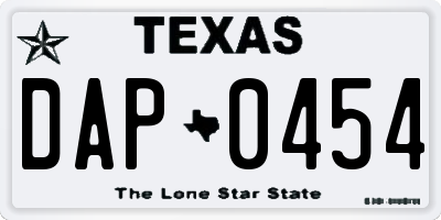 TX license plate DAP0454