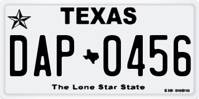 TX license plate DAP0456