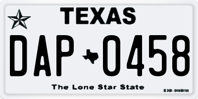 TX license plate DAP0458