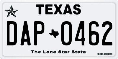 TX license plate DAP0462