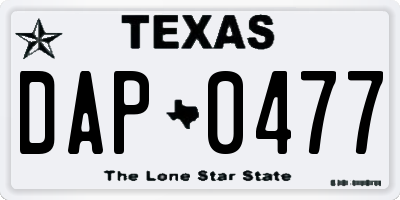 TX license plate DAP0477