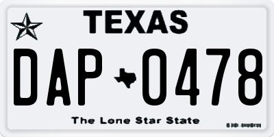 TX license plate DAP0478