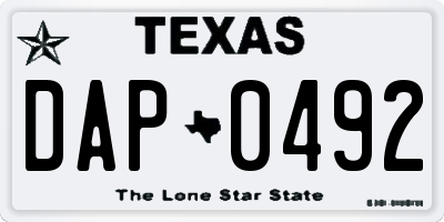 TX license plate DAP0492
