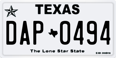 TX license plate DAP0494