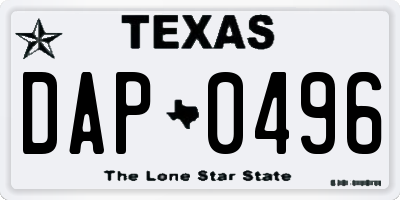 TX license plate DAP0496