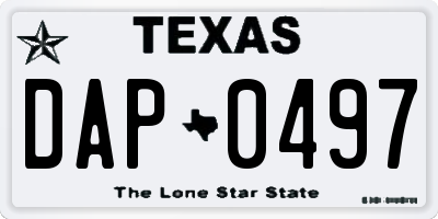 TX license plate DAP0497
