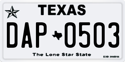 TX license plate DAP0503